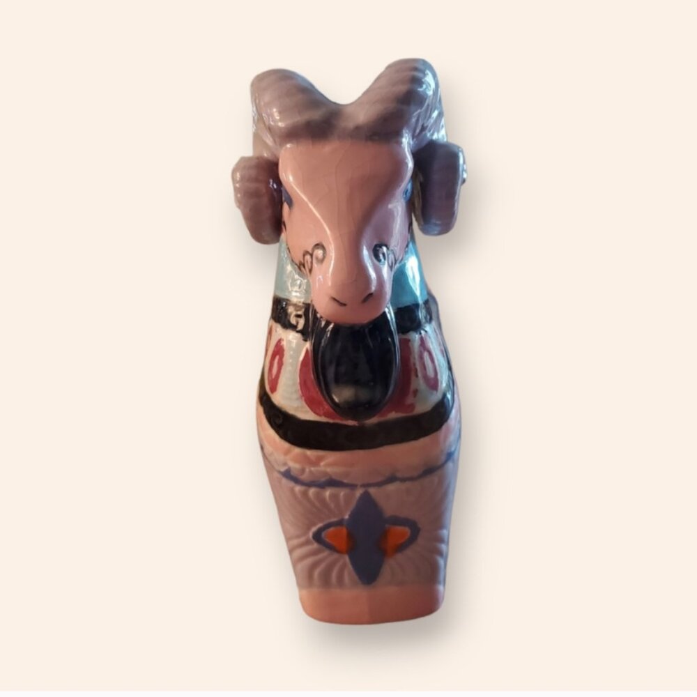 Vintage Ram Figurine Ceramic Ornate Etched Pastel Farm Animal Statue Retro - Picture 4 of 5